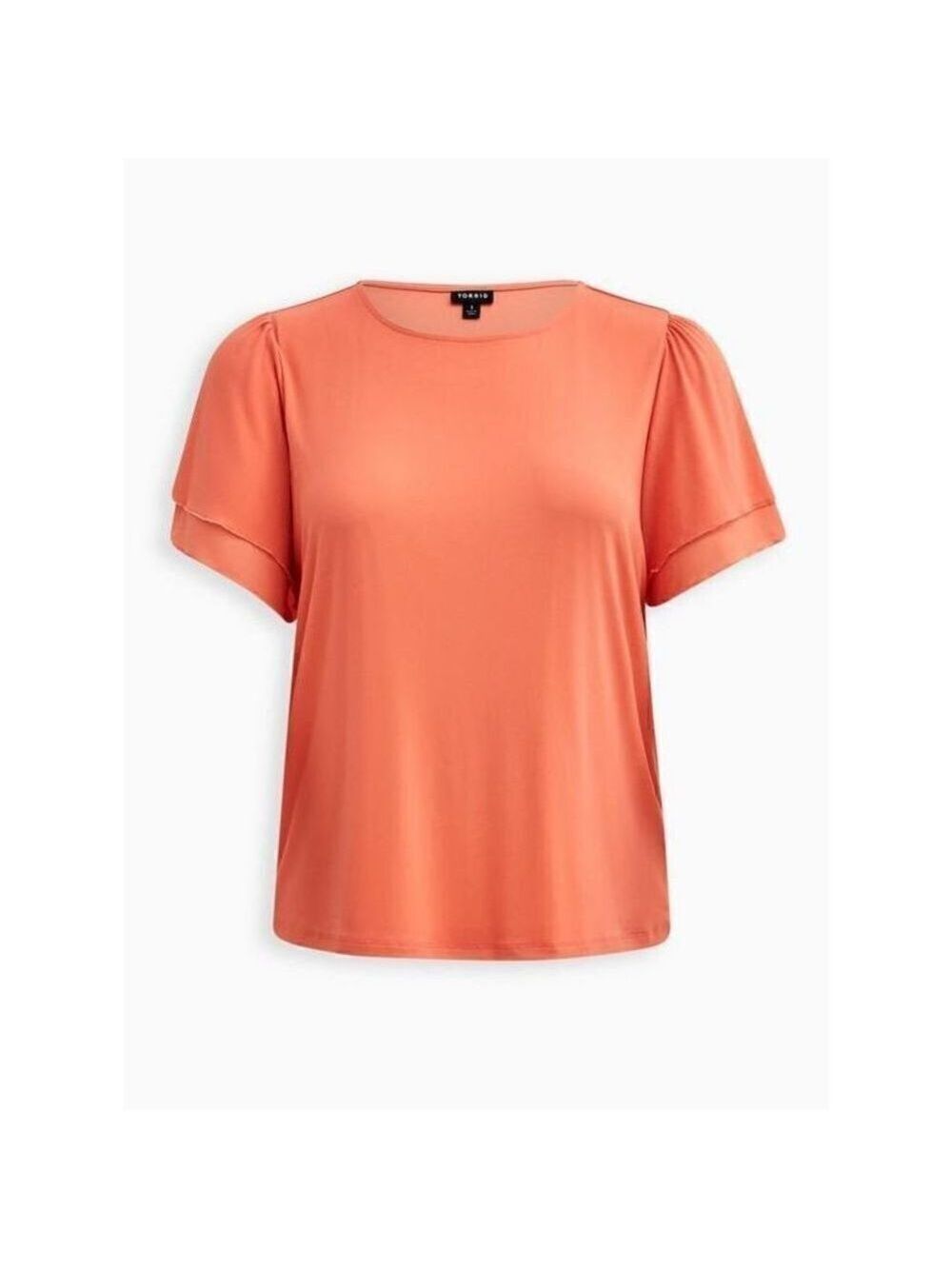 Stretch Mesh And Stretch Challis Crew Neck Double Flutter Sleeve Top (Sz 1)